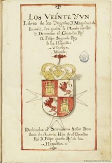 Title page of "Los veintiún libros de los ingenios y de las máquinas"